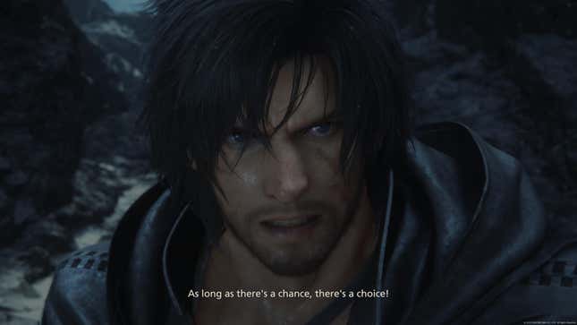 Clive, in close-up, determinedly declares,